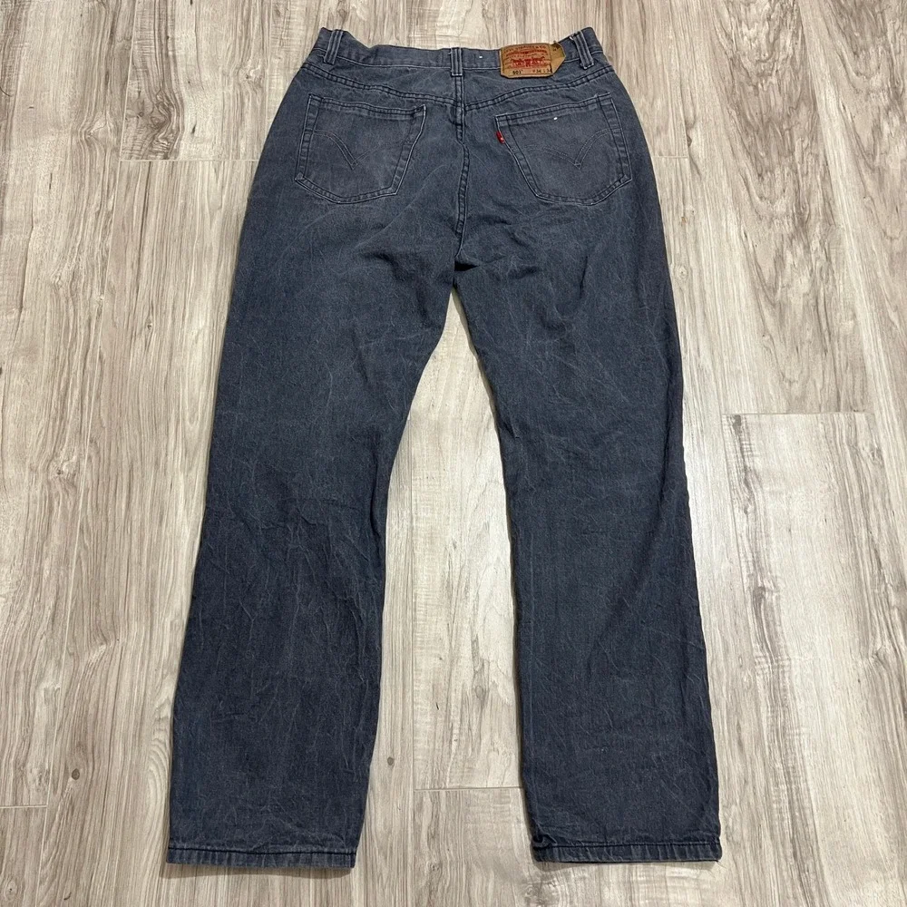 Levis 501 Mens 34x34 Faded Washed Black Charcoal Jeans Straight Leg Button Fly